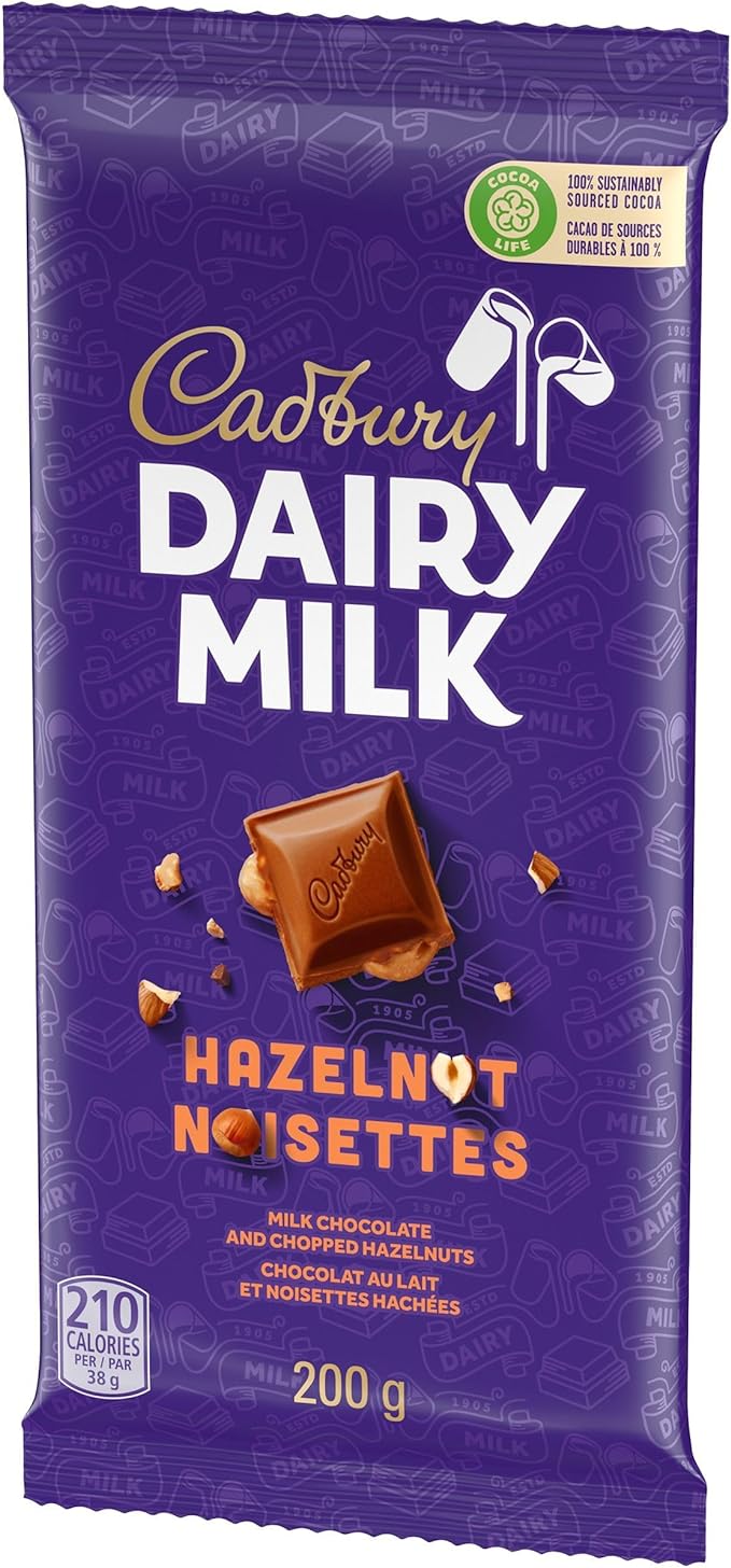 Cadbury Dairy Milk, Hazelnut, Milk Chocolate With Chopped Hazelnuts, Chocolate Bar, 200 g