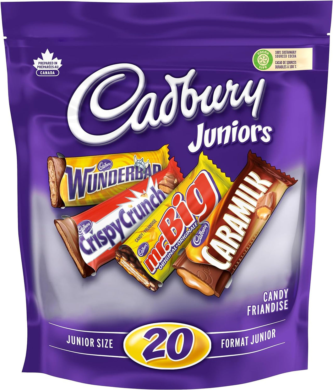 Cadbury Assorted Chocolatey Candy Bars (20 Mini Bars), Caramilk, Mr. Big, Crispy Crunch, and Wunderbar, Stocking Stuffer, 230 g