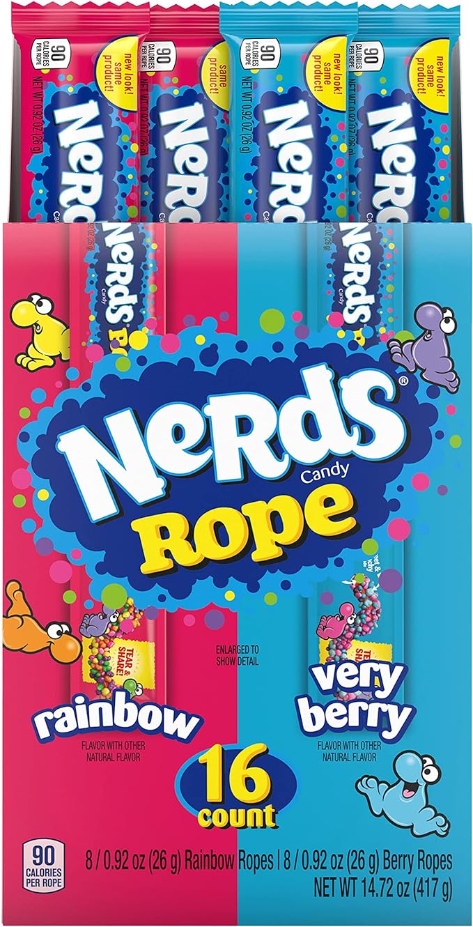 Nerds Rope Very Berry and Rainbow Variety Candy, 0.92 Ounce, 16 Count