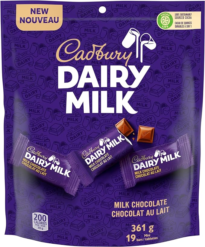 Cadbury Dairy Milk, Milk Chocolate Mini Bars, Valentines Day Chocolate, Chocolate Bars, 361 g (19 mini bars)