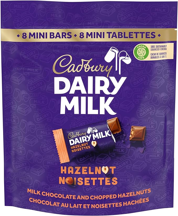 Cadbury Dairy Milk, Hazelnut, Milk Chocolate With Chopped Hazelnuts, Mini Chocolate Bars, Individually Wrapped, 152 g