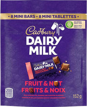 Load image into Gallery viewer, Cadbury Dairy Milk, Fruit and Nut, Milk Chocolate With Raisins and Chopped Almonds, Mini Chocolate Bars, Individually Wrapped, 152 g
