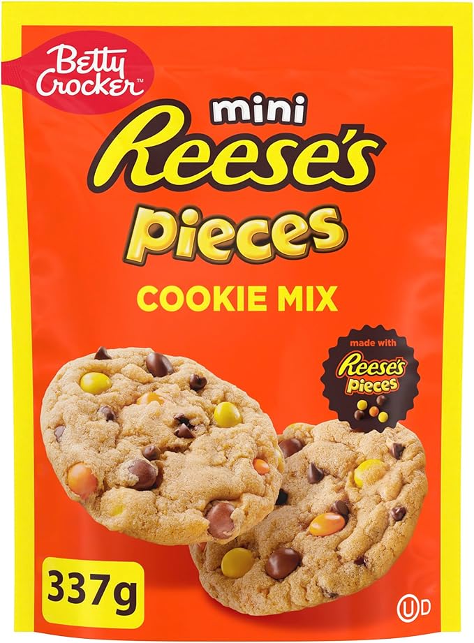 Betty Crocker Reese's Peanut Butter Chocolate Candy Cookie Mix, Made with Mini Reese's Pieces Candy and Mini Chocolate Chips, 337 Grams Package of Cookie Mix, Baking Mix