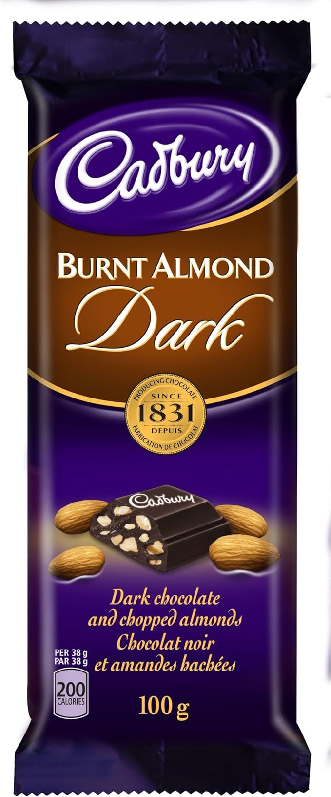 Cadbury Burnt Almond, Dark Chocolate With Chopped Almonds, Chocolate Bar, 100 g