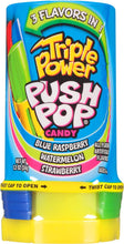 Load image into Gallery viewer, Triple Power Push Pop - 2 Different Fruit Flavours - 3 Pops in 1 - Display of Individual Lollipops - Fun Candy for Birthdays and Parties, Pack 16
