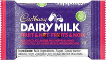 Load image into Gallery viewer, Cadbury Dairy Milk, Fruit and Nut, Milk Chocolate With Raisins and Chopped Almonds, Mini Chocolate Bars, Individually Wrapped, 152 g
