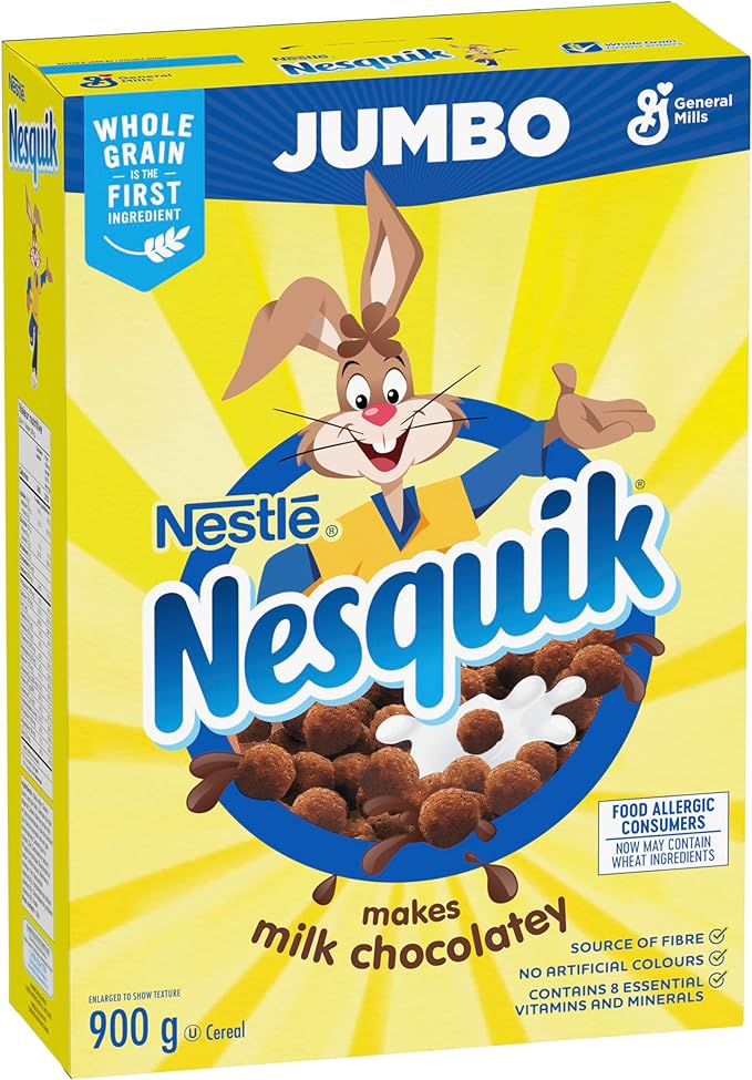 NESQUIK - JUMBO SIZE Chocolate Cereal Box, 900 Grams Package, Makes Milk Chocolatey