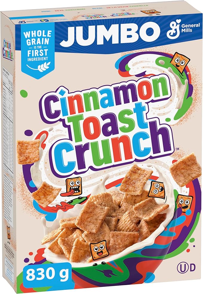 CINNAMON TOAST CRUNCH - JUMBO SIZE PACK - Cereal Box, 830 Grams Package of Cereal, Cinnamon Flavour