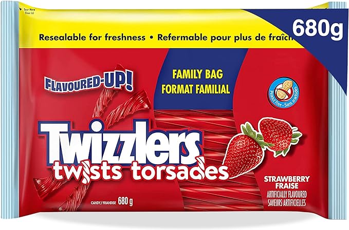 TWIZZLERS Licorice Candy, Strawberry Twists, Family Bag, Bulk Candy to Share, 680g