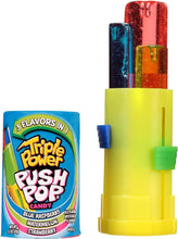 Load image into Gallery viewer, Triple Power Push Pop - 2 Different Fruit Flavours - 3 Pops in 1 - Display of Individual Lollipops - Fun Candy for Birthdays and Parties, Pack 16
