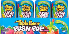 Load image into Gallery viewer, Triple Power Push Pop - 2 Different Fruit Flavours - 3 Pops in 1 - Display of Individual Lollipops - Fun Candy for Birthdays and Parties, Pack 16
