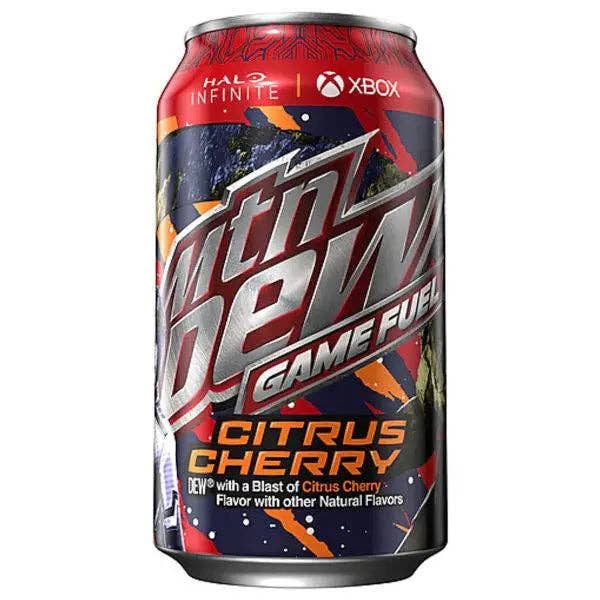Mountain Dew Game Fuel Citrus Cherry Halon Infinite 12oz/355ml can case of 12